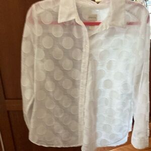 Woman’s blouse.  Chicos size 1. White. Semi sheer.  Long sleeves.